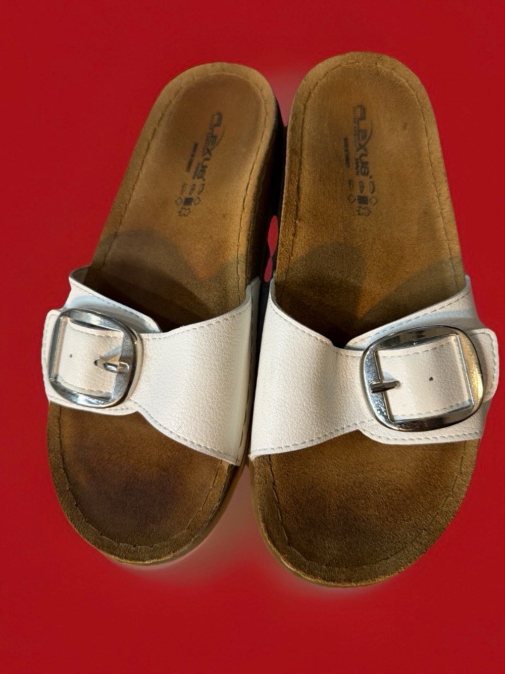 Flexus by Spring Step White Buckle Slide Sandals for Women size 9